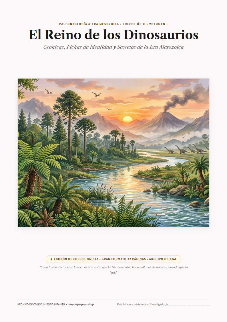 Portada de El Reino de los Dinosaurios: Crónicas, Fichas de Identidad y Secretos de la Era Mesozoica