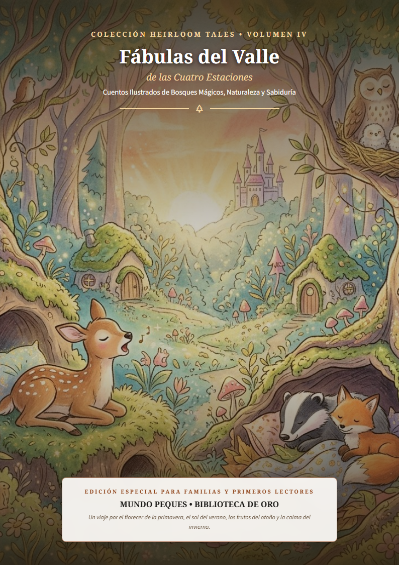 Portada de Fábulas del Valle de las Cuatro Estaciones: Cuentos de naturaleza, animales sabios y el ciclo de la tierra